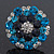 Silver Tone Dark Blue/ Clear/ Turquoise Coloured Diamante Cocktail Ring (Adjustable Size 7/8) - 3cm Diameter - view 6