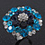 Silver Tone Dark Blue/ Clear/ Turquoise Coloured Diamante Cocktail Ring (Adjustable Size 7/8) - 3cm Diameter - view 2