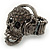 Dark Grey Crystal 'Skull Wearing Headphones' Flex Ring In Gun Metal - Adjustable - 3cm Length - view 7