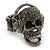 Dark Grey Crystal 'Skull Wearing Headphones' Flex Ring In Gun Metal - Adjustable - 3cm Length - view 2
