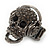 Dark Grey Crystal 'Skull Wearing Headphones' Flex Ring In Gun Metal - Adjustable - 3cm Length - view 8