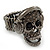 Dark Grey Crystal 'Skull Wearing Headphones' Flex Ring In Gun Metal - Adjustable - 3cm Length - view 6