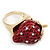 'Berry Irresistible' Crystal and Resin Strawberry Ring In Gold Plating - Size 8 - view 2