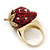 'Berry Irresistible' Crystal and Resin Strawberry Ring In Gold Plating - Size 8 - view 5