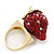 'Berry Irresistible' Crystal and Resin Strawberry Ring In Gold Plating - Size 8 - view 4