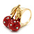 'Berry Irresistible' Crystal and Resin Cherry Ring In Gold Plating - Size 8 - view 6