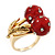 'Berry Irresistible' Crystal and Resin Cherry Ring In Gold Plating - Size 8 - view 2