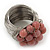 Wide Rhodium Plated Wire Ligth Pink Glass Bead Band Ring - view 7
