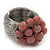 Wide Rhodium Plated Wire Ligth Pink Glass Bead Band Ring - view 5