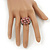 Wide Rhodium Plated Wire Ligth Pink Glass Bead Band Ring - view 4