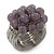 Wide Rhodium Plated Wire Pastel Violet Glass Bead Band Ring - view 3