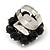 Black Glass Cluster Ring In Silver Plating - Adjustable (Size 8/9) - view 6