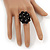 Black Glass Cluster Ring In Silver Plating - Adjustable (Size 8/9) - view 3