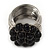 Wide Rhodium Plated Wire Black Glass Bead Band Ring - view 8
