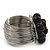Wide Rhodium Plated Wire Black Glass Bead Band Ring - view 3