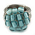 Wide Rhodium Plated Wire Light Blue Glass Bead Band Ring - view 7