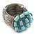 Wide Rhodium Plated Wire Light Blue Glass Bead Band Ring - view 10
