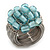 Wide Rhodium Plated Wire Light Blue Glass Bead Band Ring - view 2