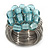 Wide Rhodium Plated Wire Light Blue Glass Bead Band Ring - view 9