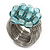 Wide Rhodium Plated Wire Light Blue Glass Bead Band Ring - view 8
