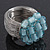 Wide Rhodium Plated Wire Light Blue Glass Bead Band Ring - view 6
