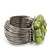 Wide Rhodium Plated Wire Light Green Glass Bead Band Ring - view 4