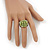 Wide Rhodium Plated Wire Light Green Glass Bead Band Ring - view 6