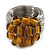 Wide Rhodium Plated Wire Simulated Pearl Gold Glass Bead Band Ring - view 5