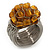 Wide Rhodium Plated Wire Simulated Pearl Gold Glass Bead Band Ring