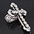 'Fleur de Lis' Crystal Set Statement Cross Stretch Ring In Vintage Silver Finish - 6cm Length - Adjustable size 7/8 - view 4