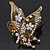 'La Mariposa' Swarovski Encrusted Butterfly Cocktail Stretch Ring In Burn Gold Finish (Clear Crystals) - Adjustable size 7/8 - view 3