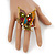 'La Mariposa' Swarovski Encrusted Butterfly Cocktail Stretch Ring In Burn Gold Finish (Multicoloured) - Adjustable size 7/8 - view 2