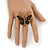 'Papillonne' Swarovski Encrusted Butterfly Cocktail Stretch Ring In Burn Gold Finish (Black Crystals) - Adjustable size 7/8 - view 4