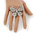 'Flutter-By' Swarovski Encrusted Butterfly Cocktail Stretch Ring - Rhodium Plated (Clear Crystals) - Adjustable size 7/8 - view 5