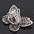'Flutter-By' Swarovski Encrusted Butterfly Cocktail Stretch Ring - Rhodium Plated (Clear Crystals) - Adjustable size 7/8 - view 3