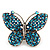 'Flutter-By' Swarovski Encrusted Butterfly Cocktail Stretch Ring - Rhodium Plated (Blue Crystals) - Adjustable size 7/8 - view 4