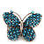 'Flutter-By' Swarovski Encrusted Butterfly Cocktail Stretch Ring - Rhodium Plated (Blue Crystals) - Adjustable size 7/8 - view 2