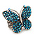 'Flutter-By' Swarovski Encrusted Butterfly Cocktail Stretch Ring - Rhodium Plated (Blue Crystals) - Adjustable size 7/8 - view 6
