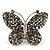 'Flutter-By' Swarovski Encrusted Butterfly Cocktail Stretch Ring - Rhodium Plated (Grey Crystals) - Adjustable size 7/8 - view 4