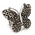 'Flutter-By' Swarovski Encrusted Butterfly Cocktail Stretch Ring - Rhodium Plated (Grey Crystals) - Adjustable size 7/8 - view 2