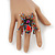 Oversized Multicoloured Crystal Spider Stretch Cocktail Ring In Sivler Plating - 6cm Length - view 3