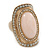 Pale Pink 'Marble Effect' Resin, Diamante Oval Flex Ring In Brushed Gold Finish - 37mm Across - Size 7/8 - view 3