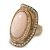 Pale Pink 'Marble Effect' Resin, Diamante Oval Flex Ring In Brushed Gold Finish - 37mm Across - Size 7/8