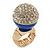 Statement Pave-Set Crystal, Blue Enamel 'Ball' Flex Ring In Gold Plating - 25mm Across - Size 7/8