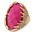 Oval Bright Pink Faceted Resin Stone, Diamante Cocktail Flex Ring In Gold Plating - 35mm Across - Size 7/8 - view 6