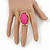 Oval Bright Pink Faceted Resin Stone, Diamante Cocktail Flex Ring In Gold Plating - 35mm Across - Size 7/8 - view 2