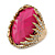 Oval Bright Pink Faceted Resin Stone, Diamante Cocktail Flex Ring In Gold Plating - 35mm Across - Size 7/8 - view 3