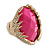 Oval Bright Pink Faceted Resin Stone, Diamante Cocktail Flex Ring In Gold Plating - 35mm Across - Size 7/8 - view 10
