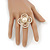 Large Prom, Four Petal Crystal, Simulated Pearl 'Flower' Stretch Ring In Gold Plating - 40mm Across - Size 6/7 - view 2