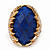 Oval Blue Faceted Resin Stone, Diamante Cocktail Flex Ring In Gold Plating - 35mm Across - Size 7/8 - view 5